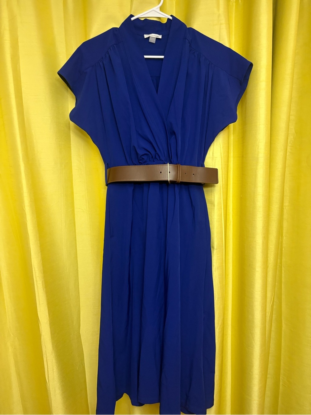 Calvin Klein Cobalt Blue Midi Dress with Brown Belt